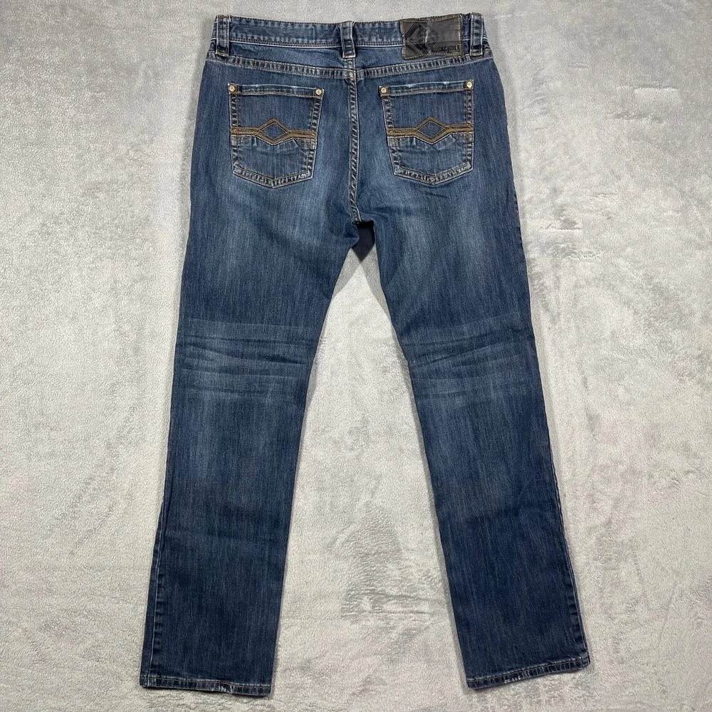 Rock and Roll Denim Revolver Jeans Mens 34x34(32.5)‎ Blue Slim Straight Leg